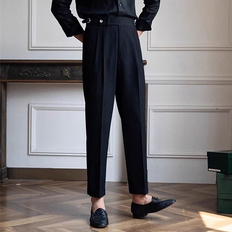 Herre Eksamen Dressbukser Napoli bukser Bukser kinesisk Knapper Lomme Helfarge Komfort Formell Fest Arbeid Mote Klassisk Stil Svart Mørkeblå Mikroelastisk 2026 - $29.99 –P13