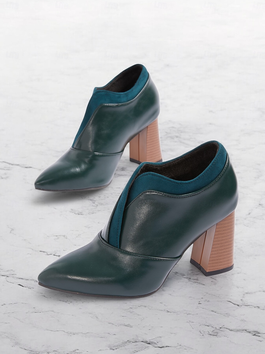 botins femininos de couro sintético verde com bico fino e salto bloco – sapatos modernos e sofisticados para uso no escritório e na noite de 2025 por $54.99 –P5