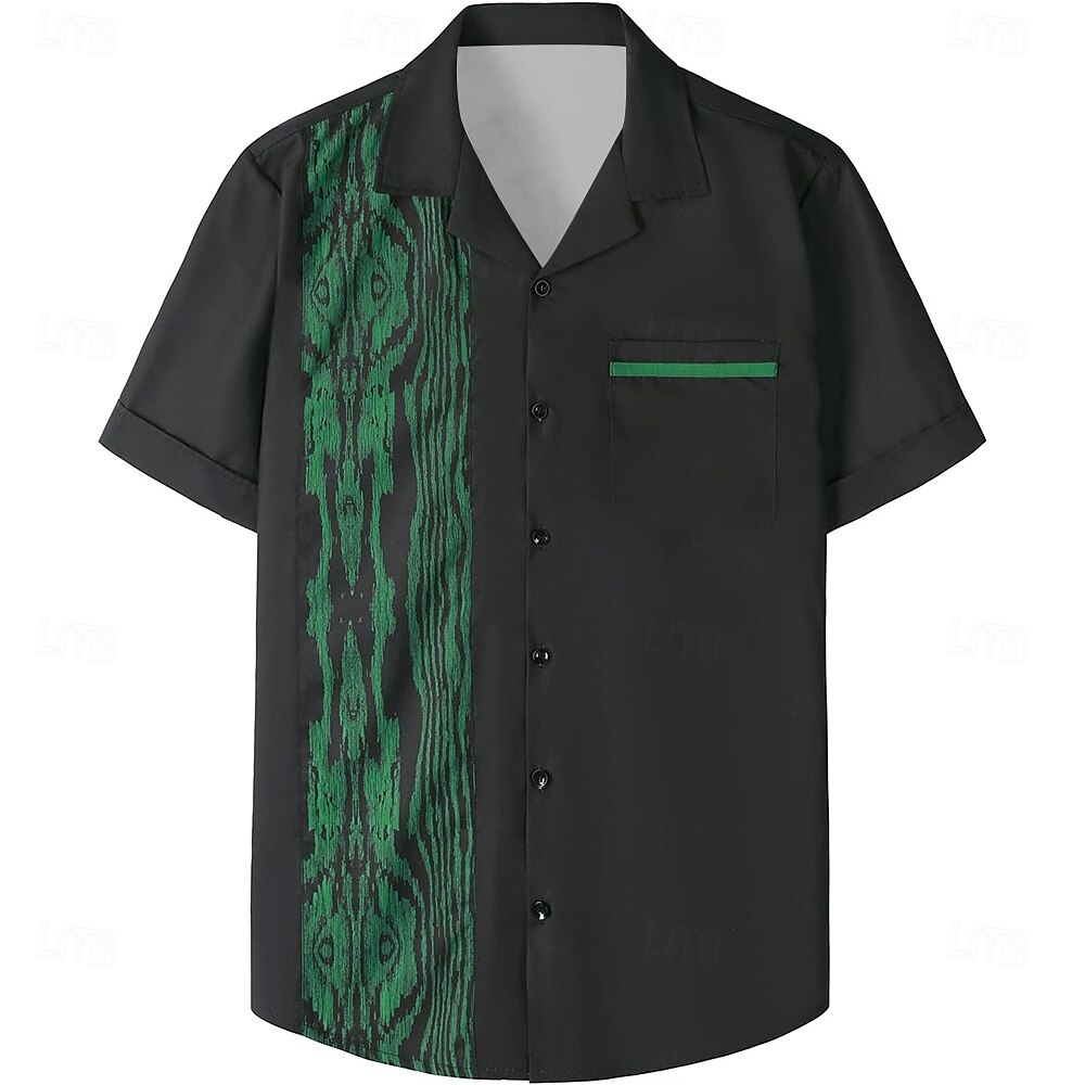 Men's Totem Bowling Shirt Button Up Shirt Short Sleeve Casual Athleisure Summer Spring Cuban Collar Button Up Pocket Green 2025 - $24.99 –P1
