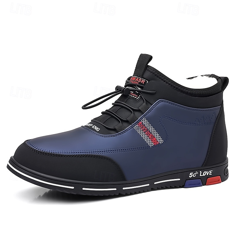 Zapatillas de deporte casuales de invierno para hombre con forro cálido: zapatos altos con cordones impermeables con forro de felpa, suela antideslizante, ideales para exteriores y clima frío 2025 - $59.99 –P1