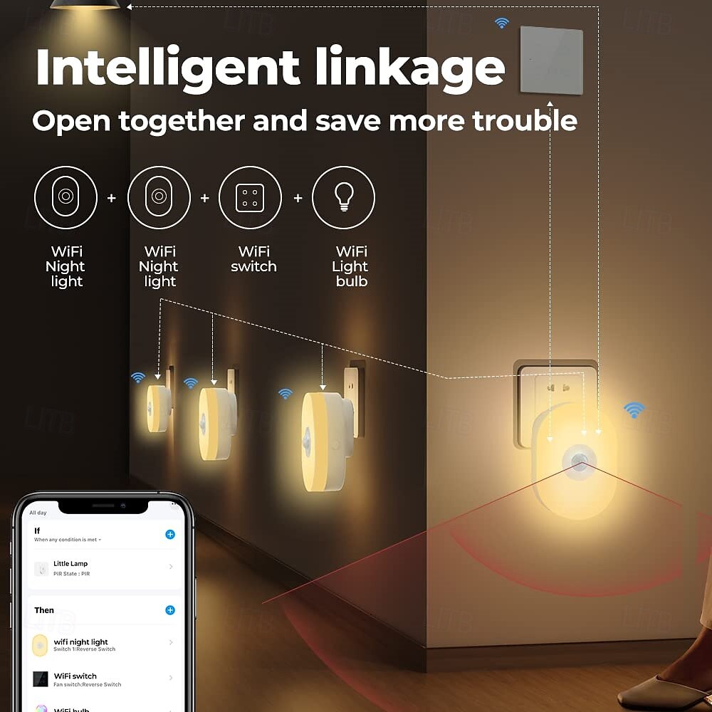 tuya wifi lit human body induction mała lampka nocna multi-gear ściemnianie domowe lampka nocna kontrola lampka sypialna kompatybilna z alexa google home 2025 - $31.99 –P3