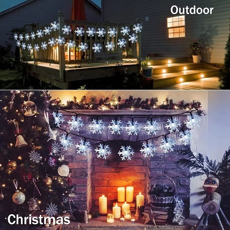 Solar Snowflake String Lights Outdoor Garden Star Fairy Lights Waterproof Festival Wedding Holiday Romantic Double Lights 8 Lighting Modes 100/200LEDs for Bedroom Garden Decoration 2026 - $25.99 –P8