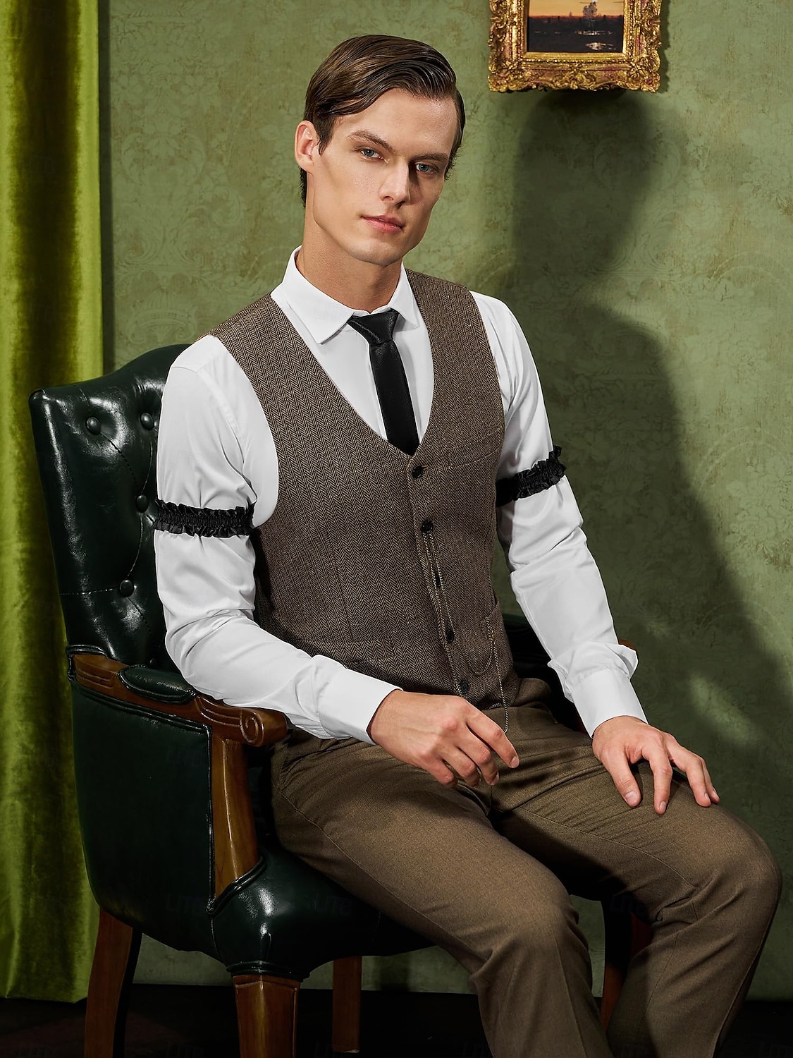 Retro Vintage Roaring 20s 1920s Outfits Waistcoat Accessories Set Gentleman Gangster Fancy Dress Men's Carnival Costume 8 PCS Christmas Halloween Carnival Masquerade Cocktail Party Theme Party Adults' 2025 - $47.99 –P5