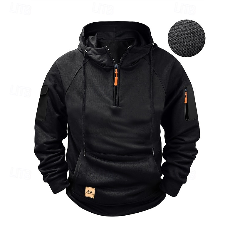 Voor heren Trui met capuchon Hoodie met kwartrits Zwart Wijn Marineblauw blauw Bruin Capuchon Effen Zak Sport & Outdoor Dagelijks Feestdagen Polyester Streetwear Basic Casual Lente & Herfst Kleding 2026 - $31.99 –P5