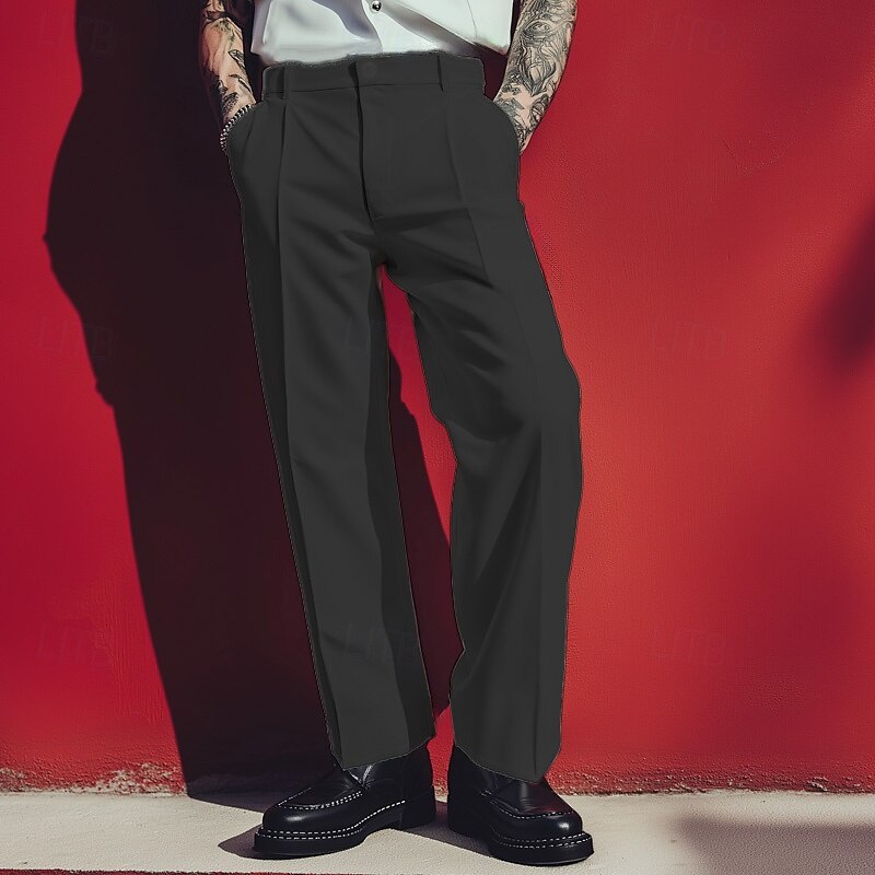 Voor heren Pakken Broek Kostuumbroek Voorvak Recht been Effen Comfort Bruiloft liiketoiminta Strand Modieus Chique en modern Zwart Wit 2025 - $27.99 –P2