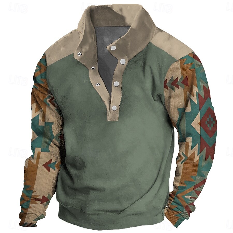 Per uomo Etnico Felpa Felpa Felpa Chiusura lampo quarto Giornaliero Etnico Vacanze Con stampe Per eventi 1/4 zip Inverno Primavera & Autunno del 2025 a $31.99 –P2