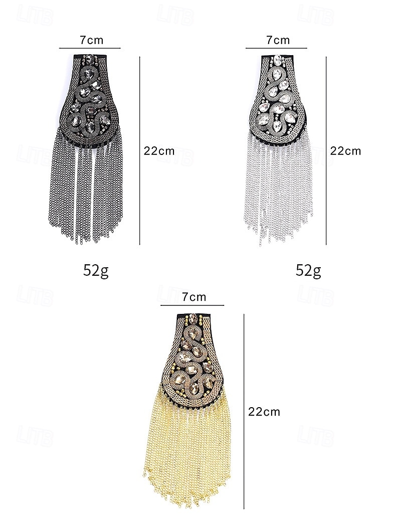 2 Pieces Metal Tassel Link Chain Epaulet Beaded Crystal Shoulder Boards Badge Punk Rivet Shoulder Jewelry Epaulettes Shoulder with Pins for Men and Women Uniform Accessories 2025 - $17.49 –P8