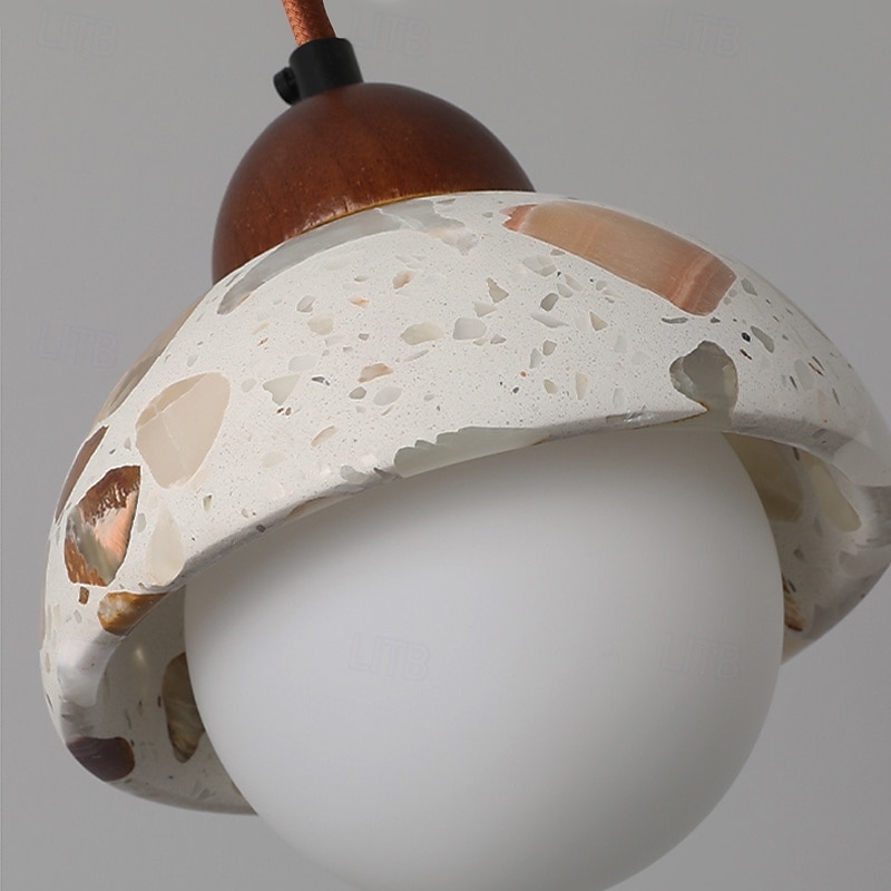wabi-sabi terrazzo pendellampe rund halvkule sement massivt tre 1-lys pendel 85-265v 2025 - $109.99 –P10