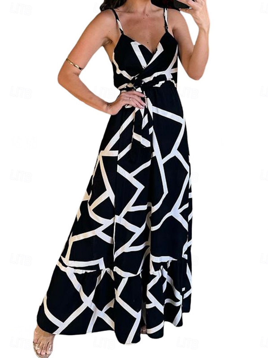 Women's Geometric Strap Maxi Dress Sleeveless Summer Spring 2025 - $41.99 –P3