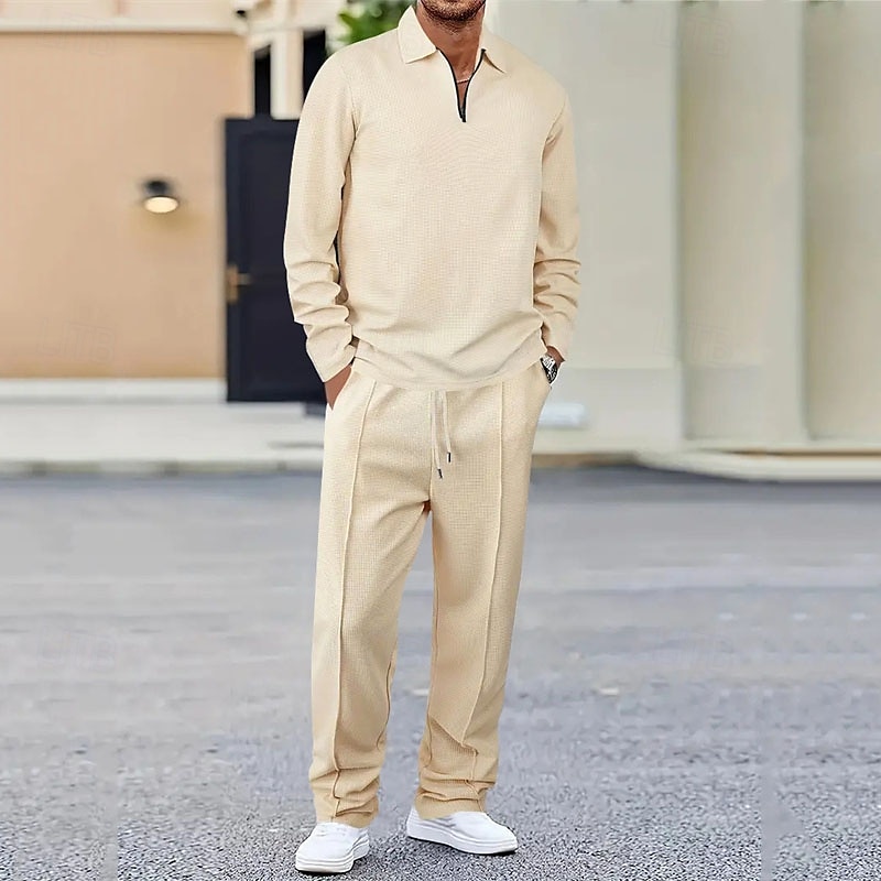 Miesten Vohveli poolopaidat Quarter Zip Polo Päivittäin Pyhäpäivä Neljänneksen postinumero Pitkähihainen Muoti Moderni Tavallinen 2-osainen 봄 & Syksy Normaali Musta Valkoinen Sininen Khaki Vaalean 2025 - $34.99 –P1