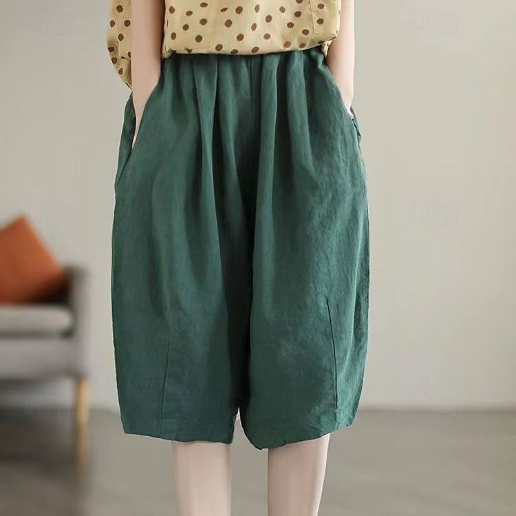 Damen Baggy Shorts Kurze Hosen Knielänge Feste Farbe Dunkelgrün Aprikose Khaki Sommer 2025 - €17.99 –P5