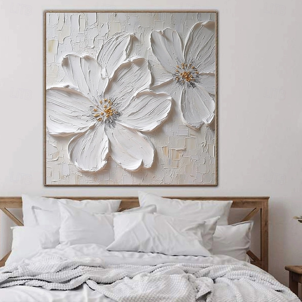 handgemaakte handgeschilderde olieverfschilderij 3d grote witte bloem olieverfschilderij op canvas origineel acryl schilderij zwaar getextureerd schilderij abstract landschap wandkunst bloemen 2025 - $116.99 –P6