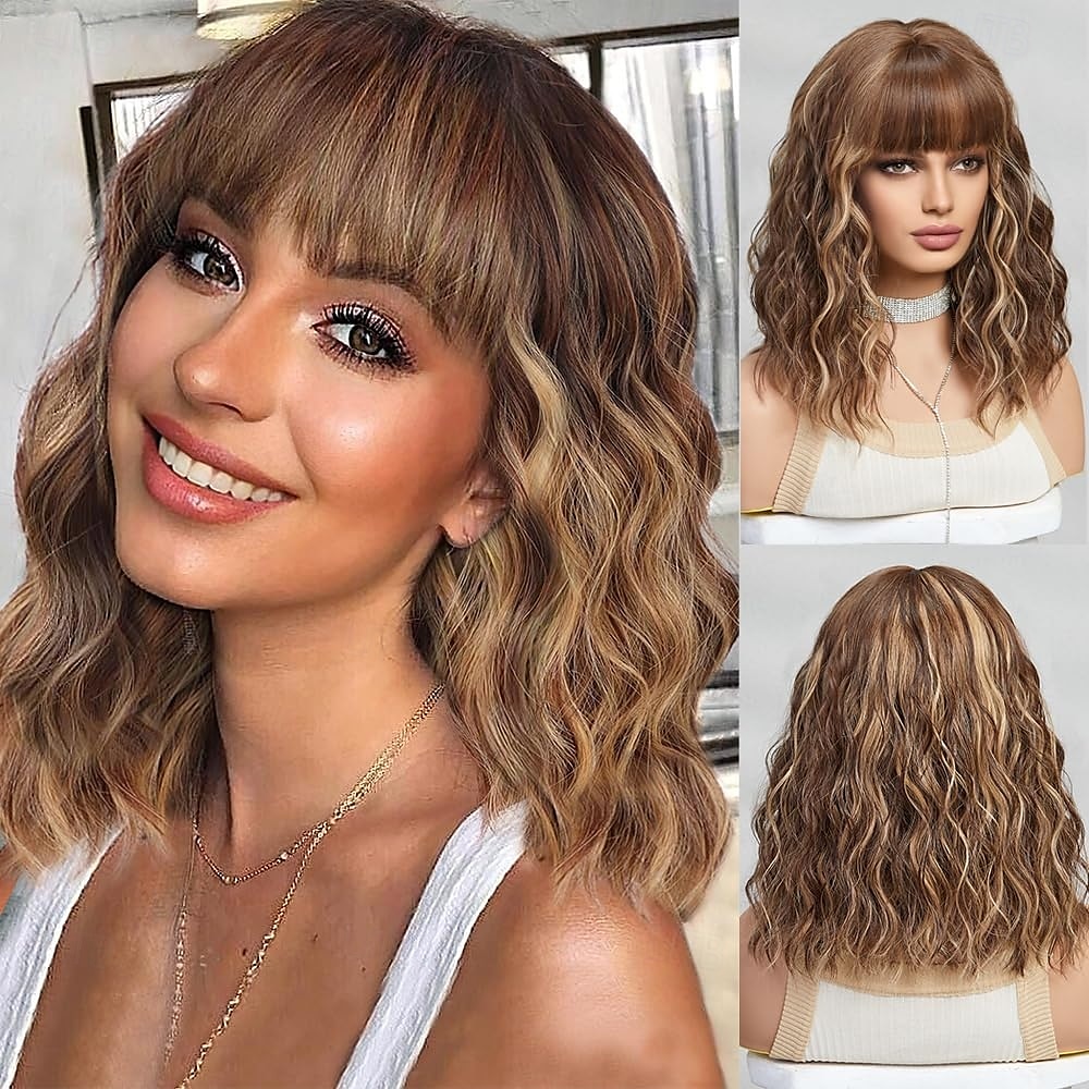 Short Wig Shoulder Length Bob Curly Wavy Wig With Bangs for Women Charming Heat-resistant Synthetic Hair Wigs for Date Daily Use 2025 - $19.49 –P1
