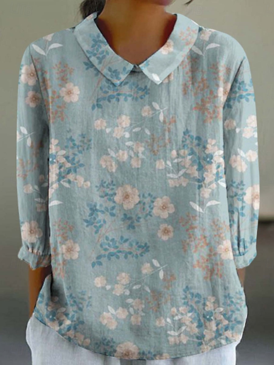 Women's Shirt Linen-Inspired Shirts Graphic Daily Stylish Long Sleeve Shirt Collar Party Work Daily White Blue Sky Blue Spring & Fall 2025 - $29.99 –P1