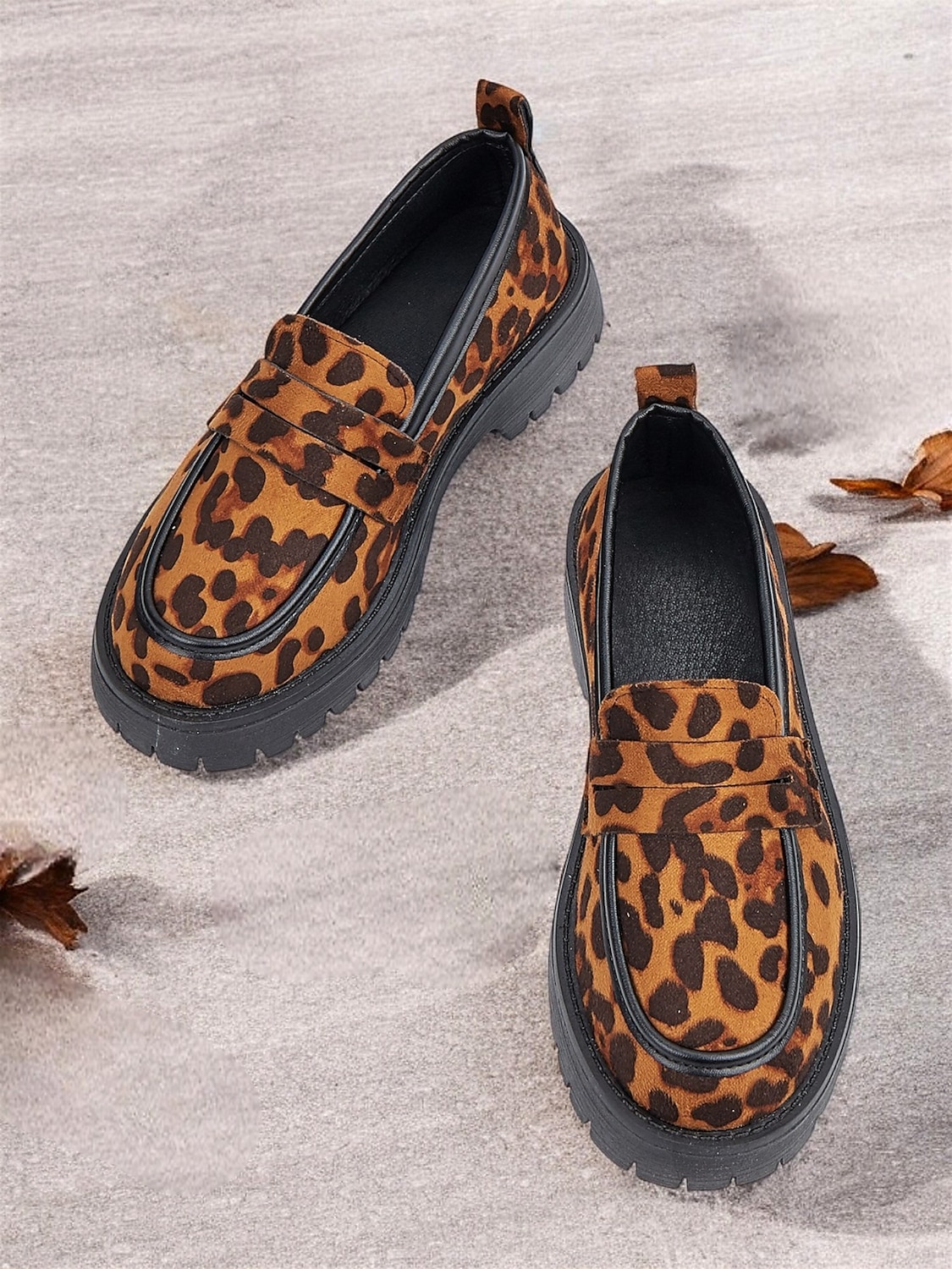 Women's Leopard Print Chunky Loafers - Suede Slip-On Shoes with Rugged Sole, Perfect for Casual and Streetwear Styles 2025 - $29.99 –P7