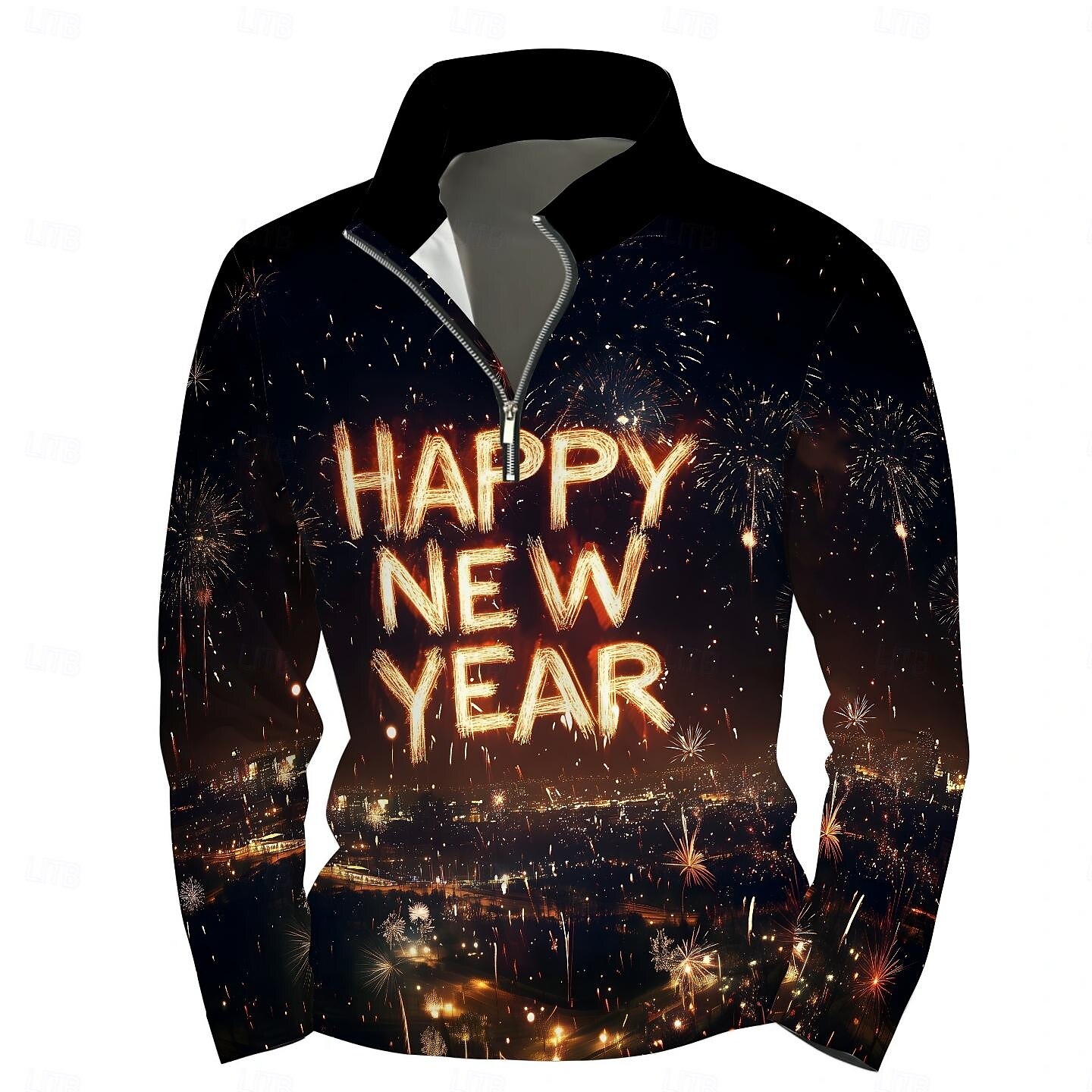 Año Nuevo Hombre Graphic Feliz año nuevo Sudaderas Sudadera con un cuarto de cremallera Manga Larga Camisa de entrenamiento Escote Chino Diario Casual retro de la vendimia Impresión 3D Vacaciones 2025 - $32.99 –P1