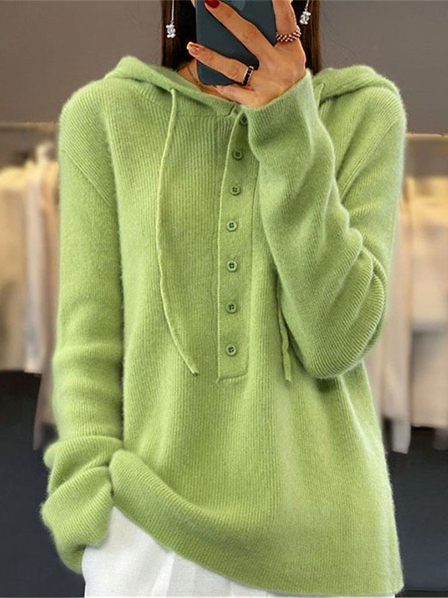 Women's Sweater Casual Soft Pure Color Ribbed Hooded Buttons Knitted Long Sleeve Regular Tops Knit Outdoor Daily Weekend Pink Brown Fall Winter 2025 - $38.99 –P2
