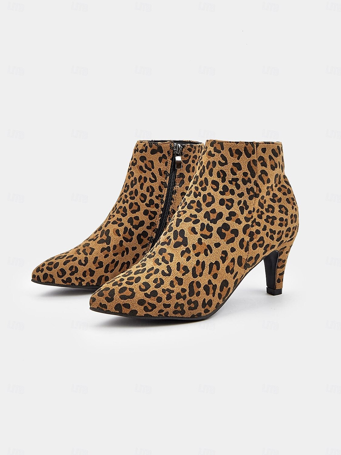 dámské kotníkové boty s leopardím vzorem se špičatou špičkou a jehlovým podpatkem - trendy botičky se zvířecím vzorem na podzim a zimu 2025 - $32.99 –P4