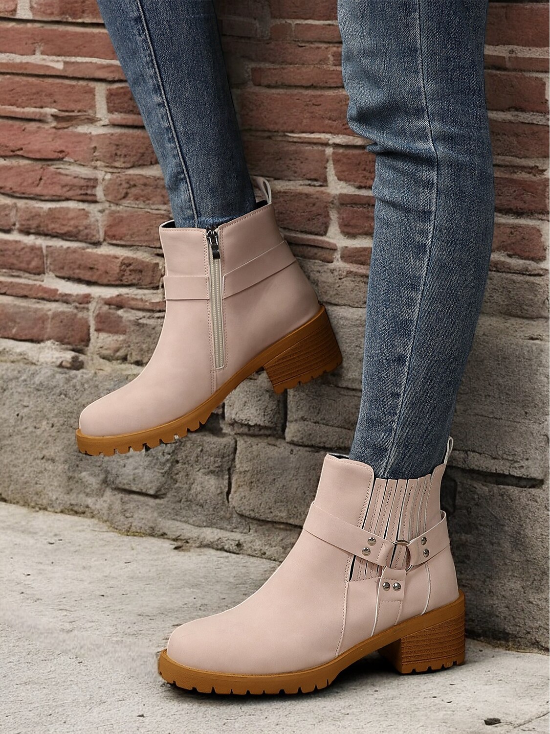 Women's Grey Ankle Boots – Stylish Block Heel with Strap Details, Side Zip, and Rugged Sole for Casual and Outdoor Wear 2025 - $42.99 –P6