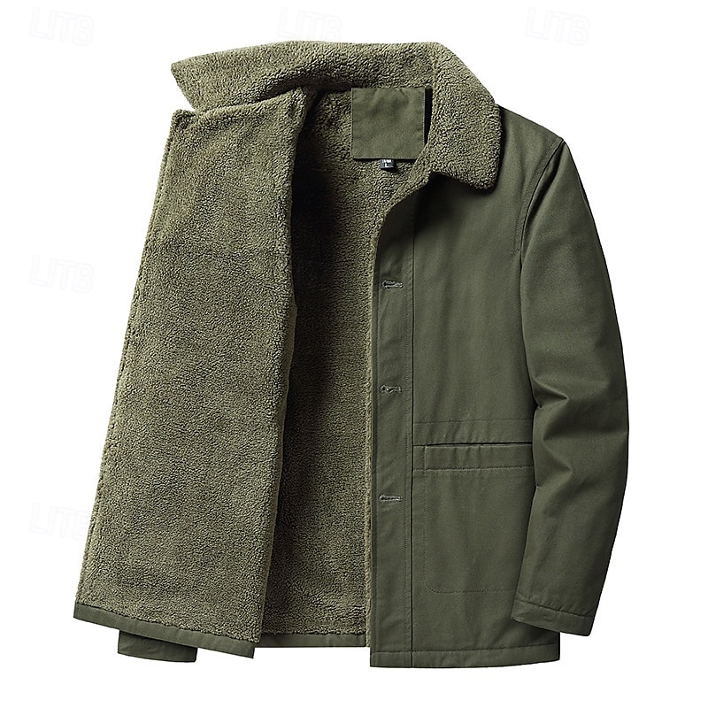 Homens Jaqueta de Inverno Casaco de lã Jaqueta sherpa Diário Férias Térmico / Quente Bolsos Tosão Outono & inverno Tecido Moda Roupa de rua Lapela Padrão Preto cáqui Verde Tropa Casaco de 2025 por $63.99 –P6