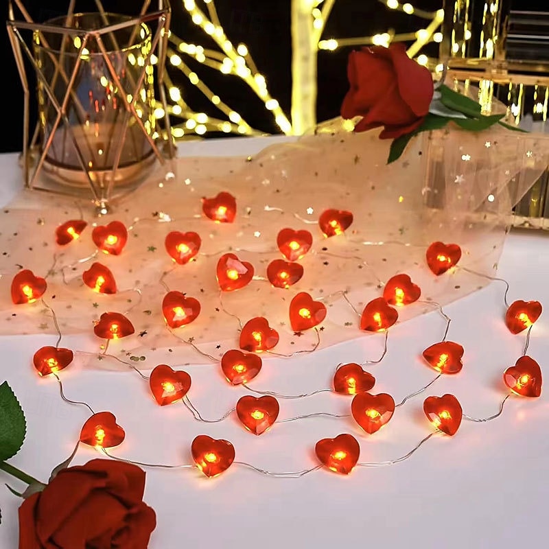 elegant bryllupsfest mottakelse valentinsdag led fe-lys – 2m 20led røde lepper kobbertråd, batteridrevet for hjemmeinnredning 2025 - HUF 2852 –P13