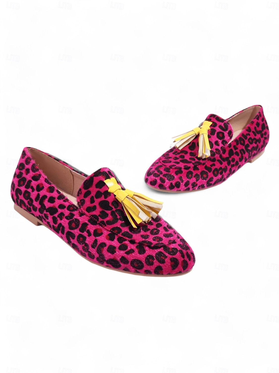 mocassini da donna con stampa leopardata rosa e nappa gialla: scarpe slip-on audaci ed eleganti per un look trendy e di tendenza del 2025 a $34.99 –P1