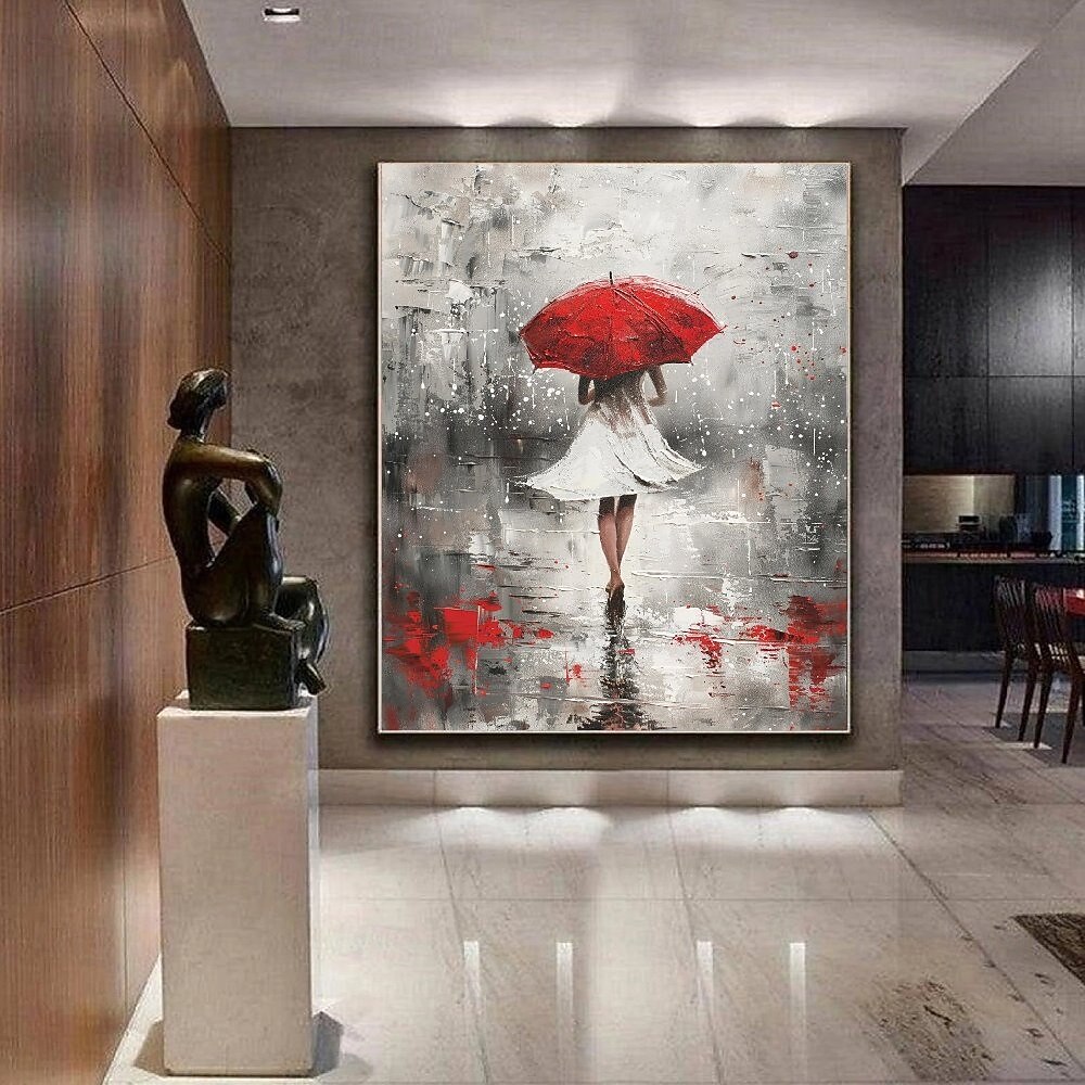 abstraktes Regentag-Ölgemälde auf Leinwand, handgemalt, hübsches Mädchengemälde, großes Portrait-Ölgemälde, handgemalte Wandkunst, individuelles Mädchengemälde für Schlafzimmer, Kunstwerk, 2025 - $123.99 –P5