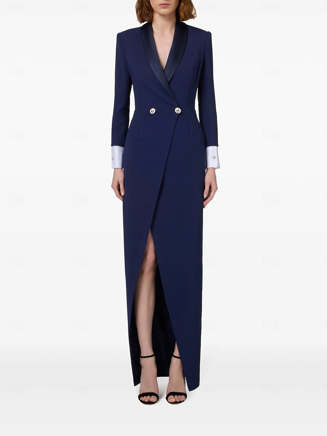 Robe Veste A-Line Robe de Soirée Robe Vintage Robe Tuxedo Formelle Mariage Longueur Sol Manches Longues Col Camisa avec Fente 2025 de 2025 ? $129.99 –P1