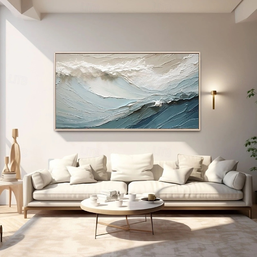 handgemachtes 3D-Ozean-Ölgemälde, handgemachte Wandkunst, blaues riesiges Wellen-Ölgemälde auf Leinwand, handgemaltes Meereswellen-strukturiertes 3D-abstraktes Gemälde, Strandlandschaft, Himmel, 2025 - $66.99 –P2