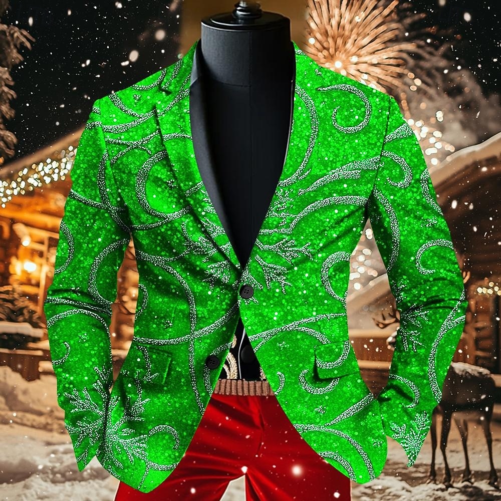 Vánoce Pánské Vánoční vzor Kabát Sako Prodyšné Pohodlné umělecké Na běžné nošení Párty večerní šaty Denní Festival Knoflíky 3D tisk Multi kapsa Podzim zima Přehnutý Dlouhý rukáv Černá Rubínov 2025 - $64.99 –P5