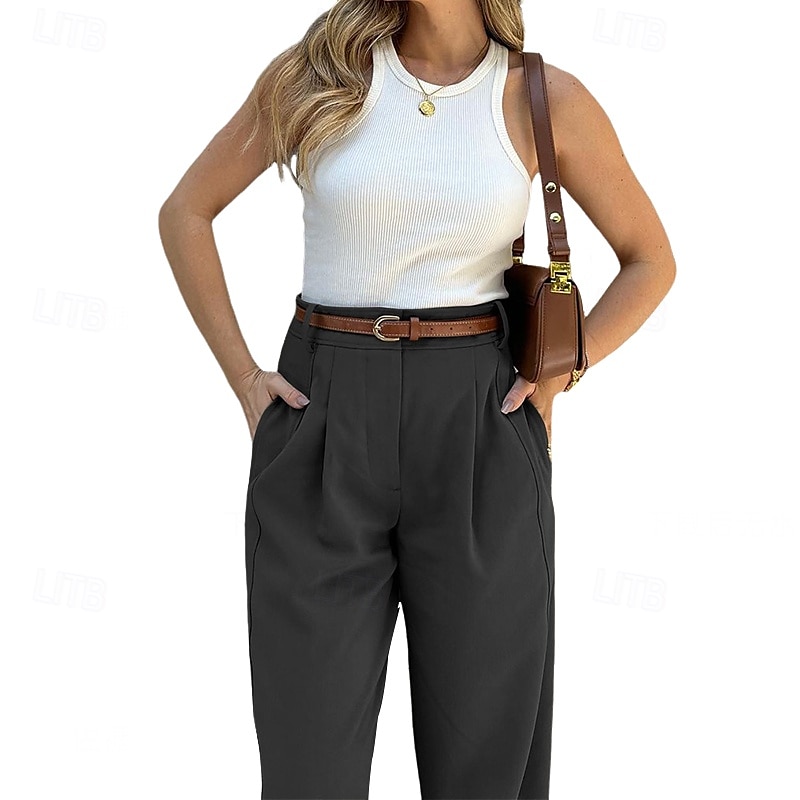 Mujer Talla EU / US Pantalones Casual Confort Longitud total Tiro Alto Color sólido Cremallera Hebilla Cómodo Microelástico Fiesta Casual Diario Negro Verde Ejército Café Otoño invierno Todas las 2025 - $29.99 –P14