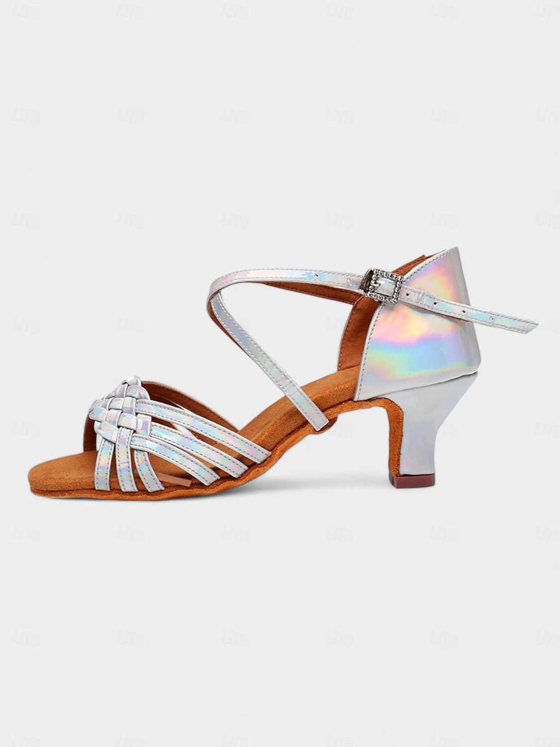Women's Silver Holographic Dance Sandals with Soft Suede Sole, Cross-Strap Design and Low Heel - Ideal for Salsa, Latin, and Ballroom Dancing 2025 - $42.99 –P1
