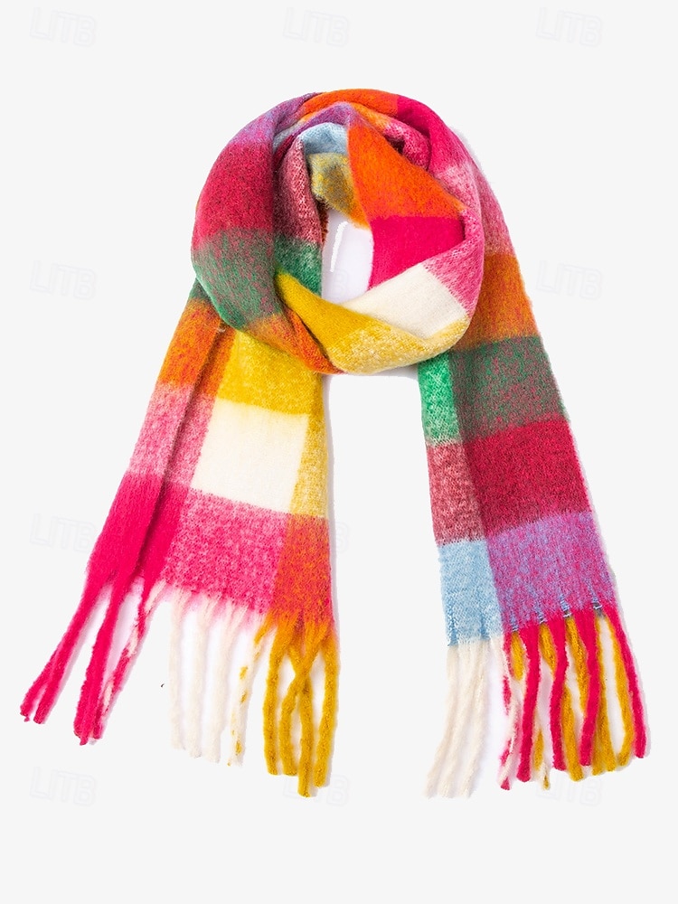 Bufanda de invierno de gran tamaño con cuadros coloridos para mujer | Chal suave y cálido similar a la lana con borlas | Accesorio moderno para clima frío para atuendos casuales y formales 2025 - $14.99 –P8