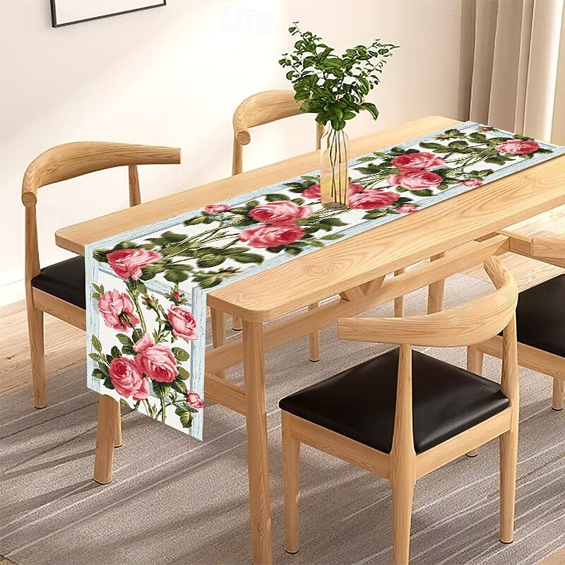 ystävänpäivän ruusupöytärata romanttinen kukkainen pöytäsisustus elegantilla ruusukuvioinnilla, joka sopii täydellisesti lisäämään ripauksen rakkautta ja eleganssia ystävänpäivän illallisasetuksiin 2025 - $10.99 -P4