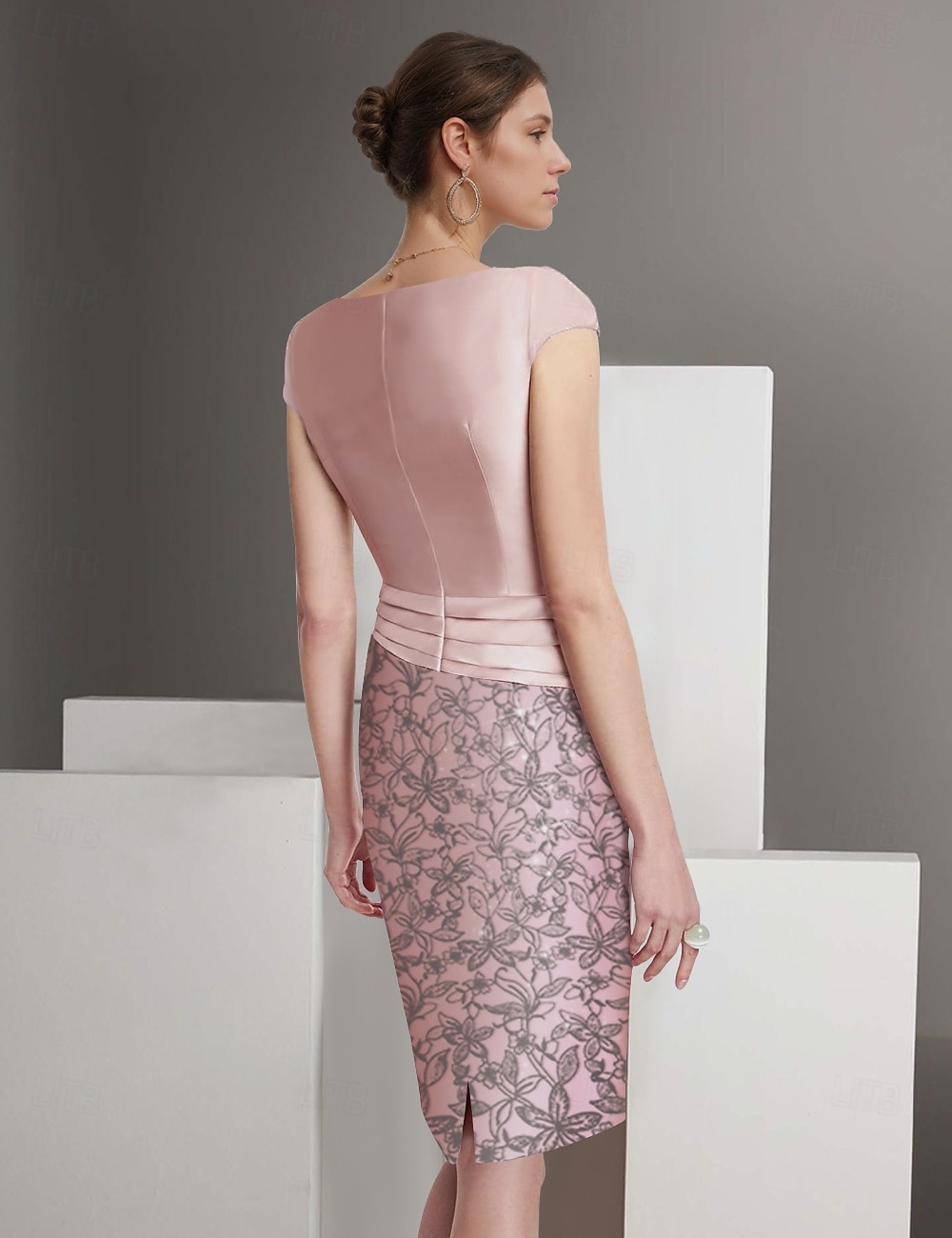 Rosa Besticktes Zweiteiliges Etui Jackett Kleid Anzug Mutter der Braut Kleid Satin Spitze Elegant Vintage Funkeln  Glanz V-Ausschnitt Knielang Glitzer mit Applikationen Derby Kleid Renntag Kleid 2025 2025 - $189.99 –P2