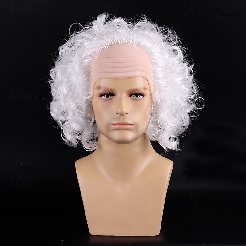 Weihnachtsmann-Bart- und Perückenset, weißer Bart und Perücke, lockige Weihnachtskostüm-Perücke für Männer 2025 - $16.99 –P8