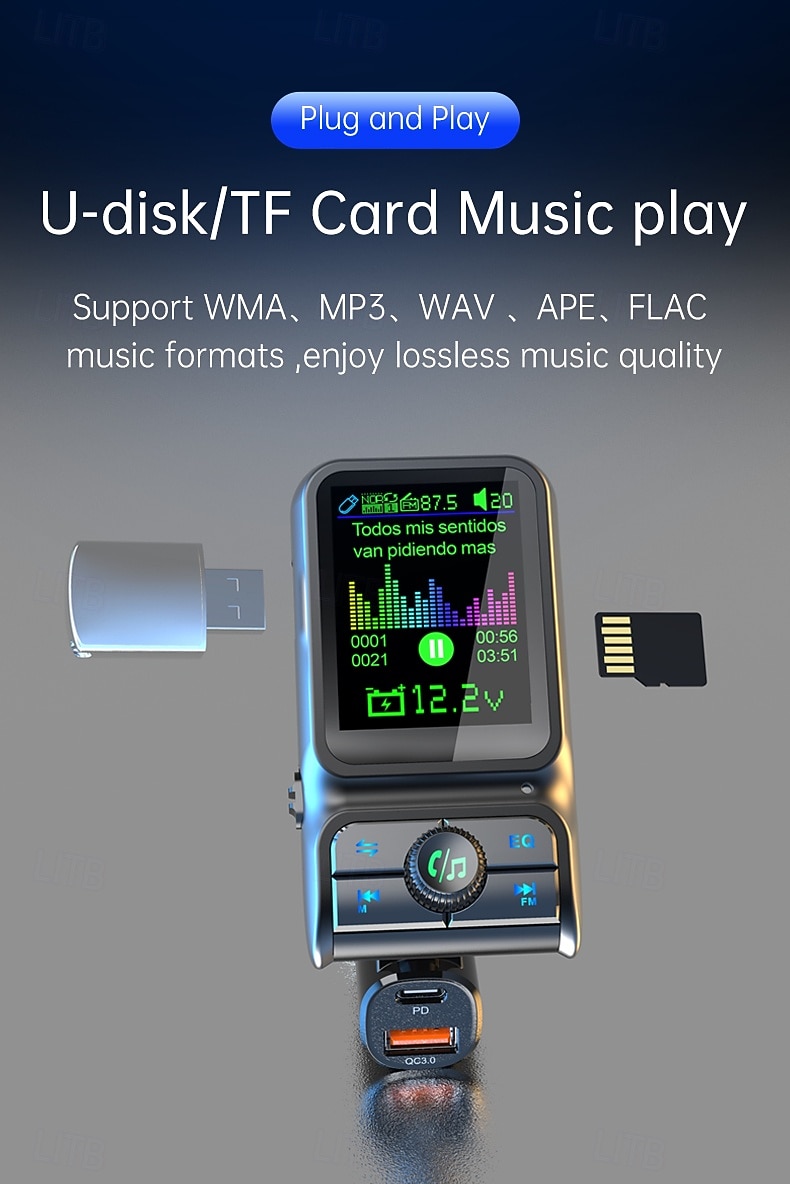 умное автомобильное зарядное устройство Bluetooth pd3.0 qc3.0 eq sound fm передатчик с цветным дисплеем aux автомобильный комплект windows bc85 2025 - $25.99 –P11