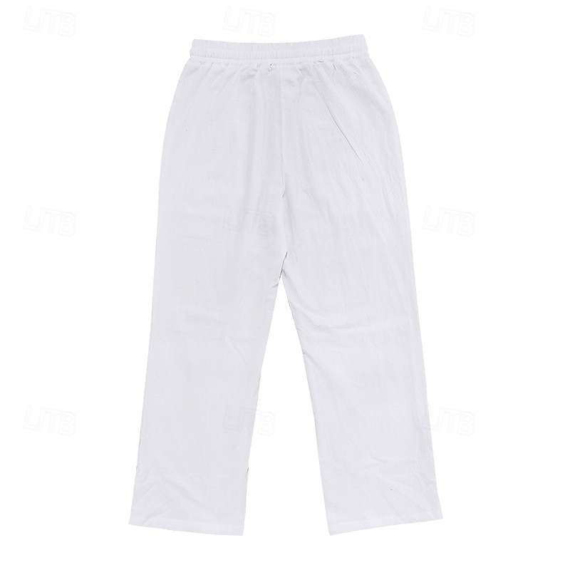 Herren Leinenhose Hose Hosen Sommerhosen Kordelzug Elastische Taille Gerade geschnitten Kokosnussbaum Komfort Atmungsaktiv In voller Länge Outdoor Casual Täglich Modisch Retro Vintage Schwarz Weiß 2025 - €22.67 –P4