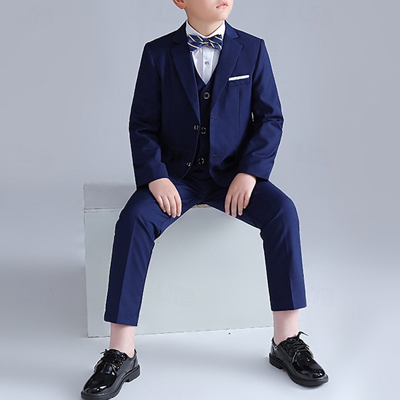 4 delar Ringbärarkostym Pojkar Barn Kostym Formell kostym Kavaj & väst & byxor & slips Formell Fest Alla hjärtans dag Mode Häftig Ensfärgat Ficka Svart Marinblå Polyester 2025 - $65.99 –P7