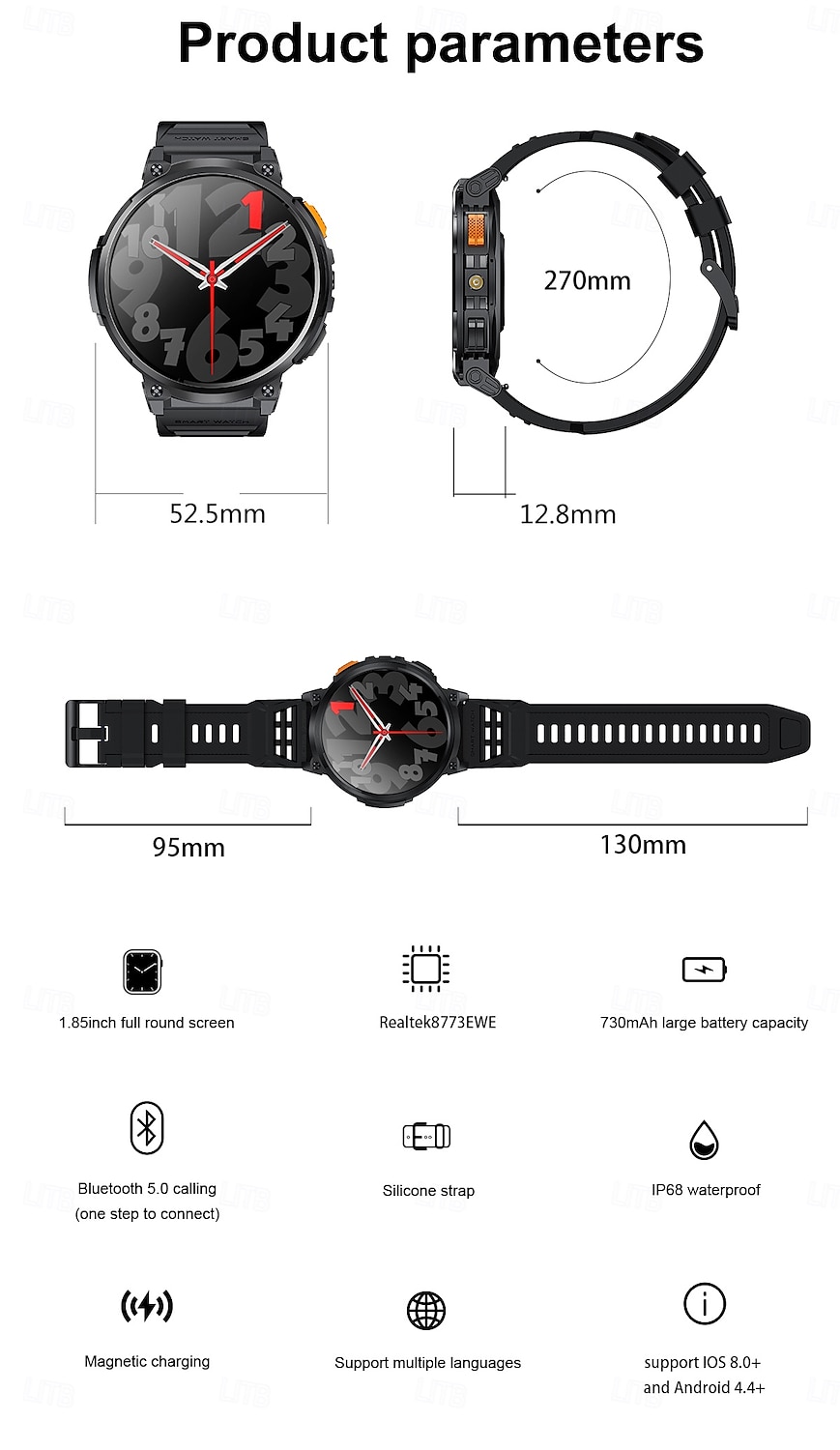 2025年 k66 スマートウォッチ メンズ 懐中電灯 ブルートゥース 通話 1.85インチ 128MB メモリ 730mAh 大容量バッテリー LED ライト アウトドア スポーツ スマートウォッチ  コレクション – $73.99 –P12