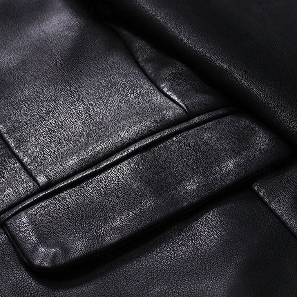 Men's Blazer Sport Coat Office Work Street Pocket Fashion Casual Spring &  Fall Polyester Faux Leather Plain Pocket Casual / Daily Single Breasted Blazer Black 2025 - $64.99 –P6