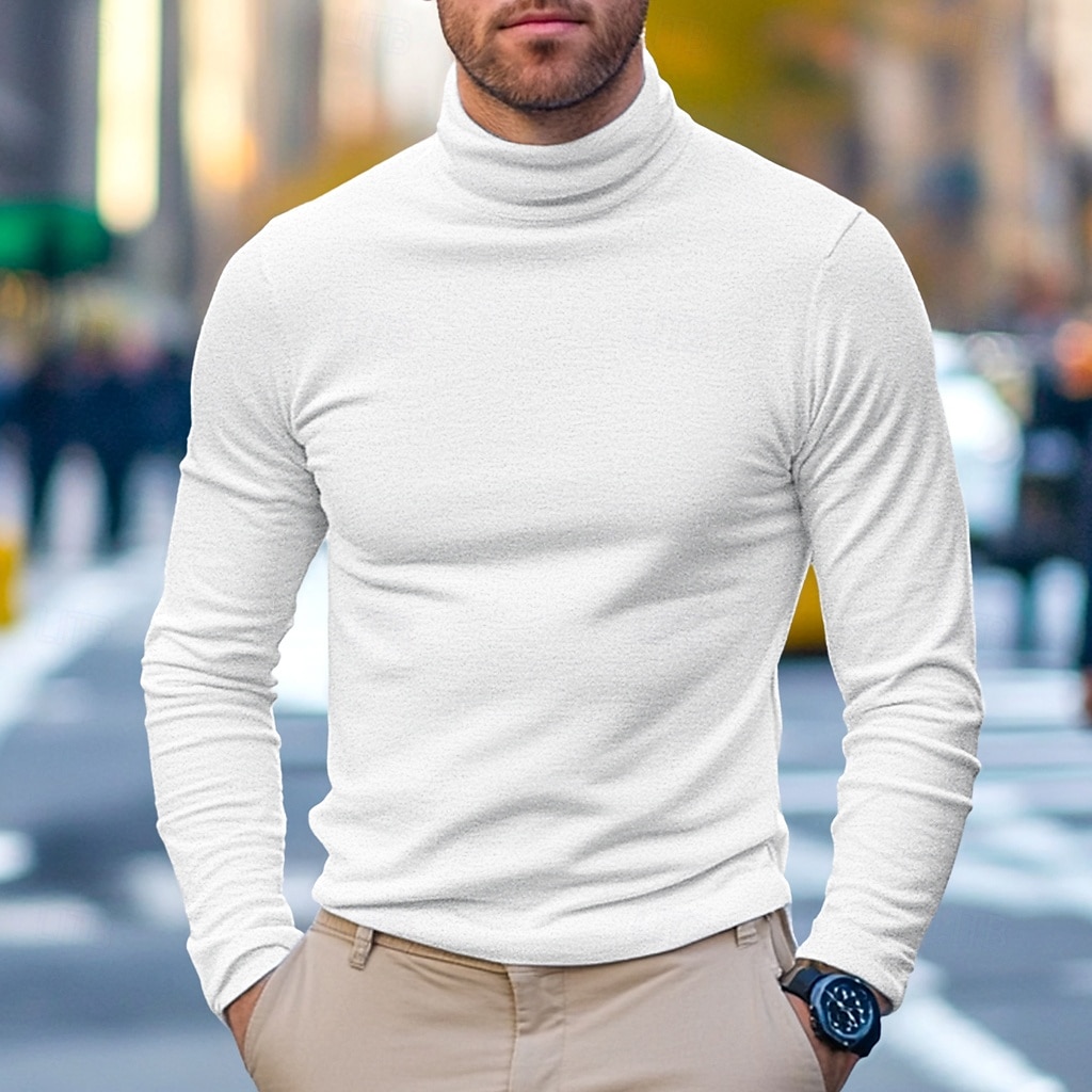 Hombre Camiseta superior Camisa de manga larga Jersey de cuello alto simulado Manga Larga Cuello Alto Cuello de pila Invierno Primavera & Otoño Color sólido Diario Casual Estilo callejero Cuello Alto 2025 - €12.99 –P12