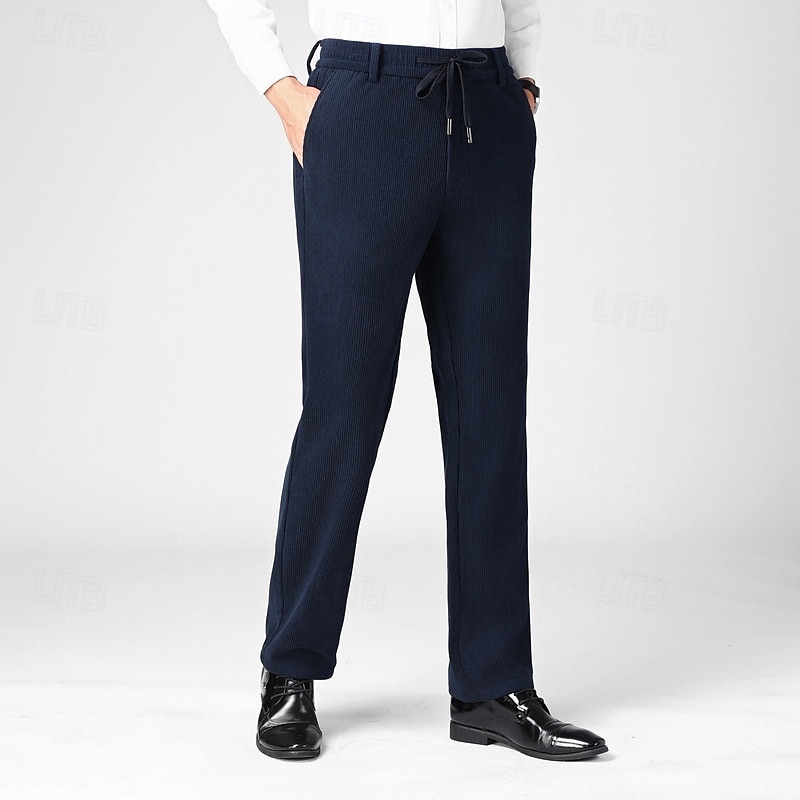 Homens Social Calças de Veludo Calças chinês Bolsos Com Cordão Cintura elástica Côr Sólida Conforto Formal Festa Trabalho Moda Estilo Clássico Preto Azul Marinha Micro-Elástica de 2025 por $18.99 –P17