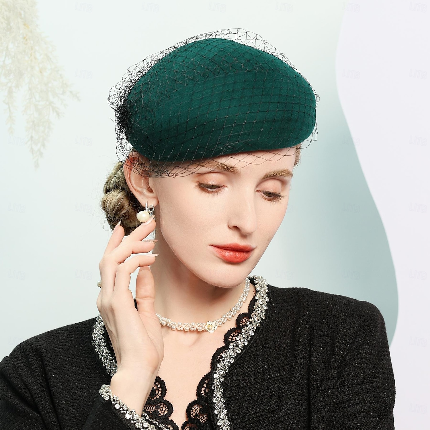 czapki 100% wełniany beret kapelusz melonik / kapelusz typu cloche wesele przyjęcie herbaciane eleganckie wesele z czystym kolorem tiulu nakrycie głowy 2025 - $35.99 –P3