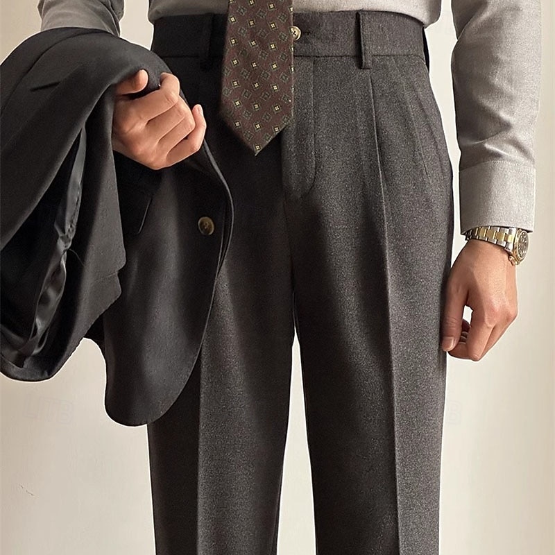 Homens Graduação Social Calças Nápoles Calças chinês Botões Bolsos Côr Sólida Conforto Formal Festa Trabalho Moda Estilo Clássico Cinzento Escuro Damasco Micro-Elástica de 2026 por $31.99 –P5