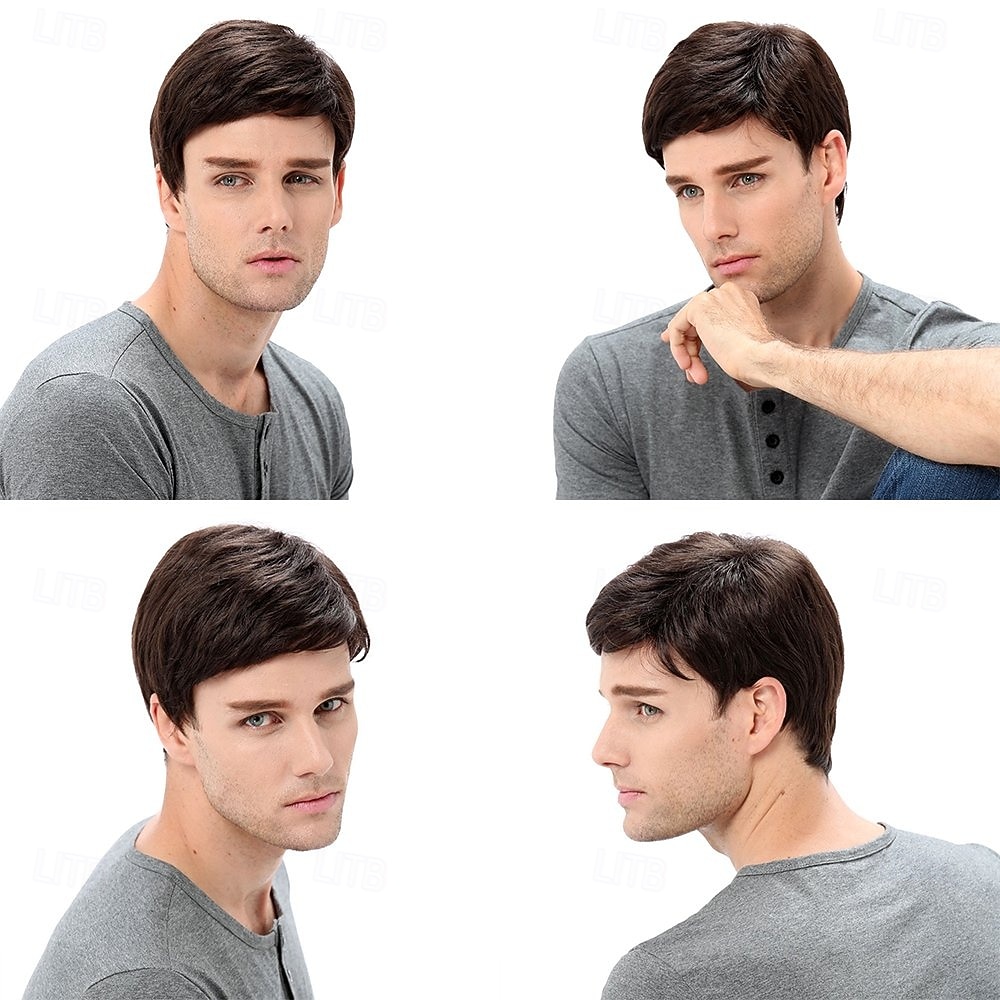 parrucca marrone da uomo ragazzo corto a strati costume cosplay festa capelli naturali del 2026 a $18.99 –P2