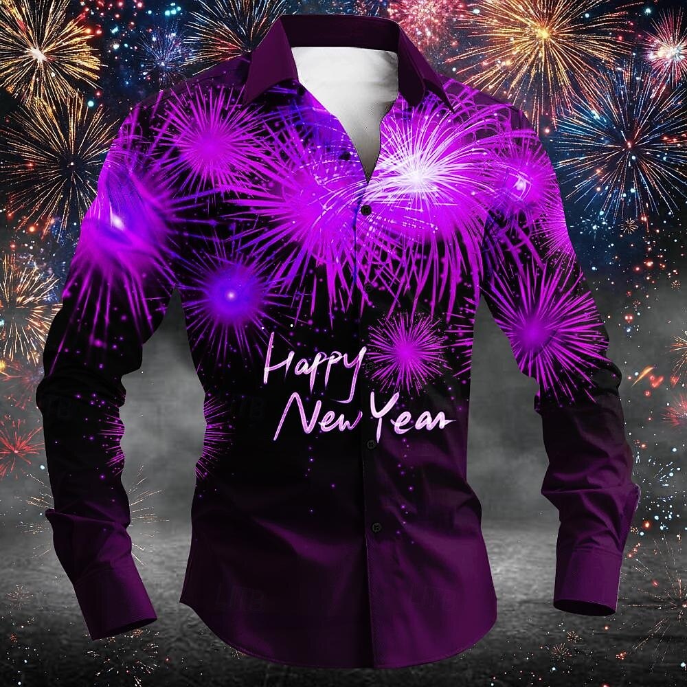 Nouvel an Homme Lettre et chiffre Chemise manche longue Décontractées Soirée du quotidien Printemps Automne Hiver Col rabattu Poche Rouge Bleu Violet Vert de 2025 ? $24.99 –P6