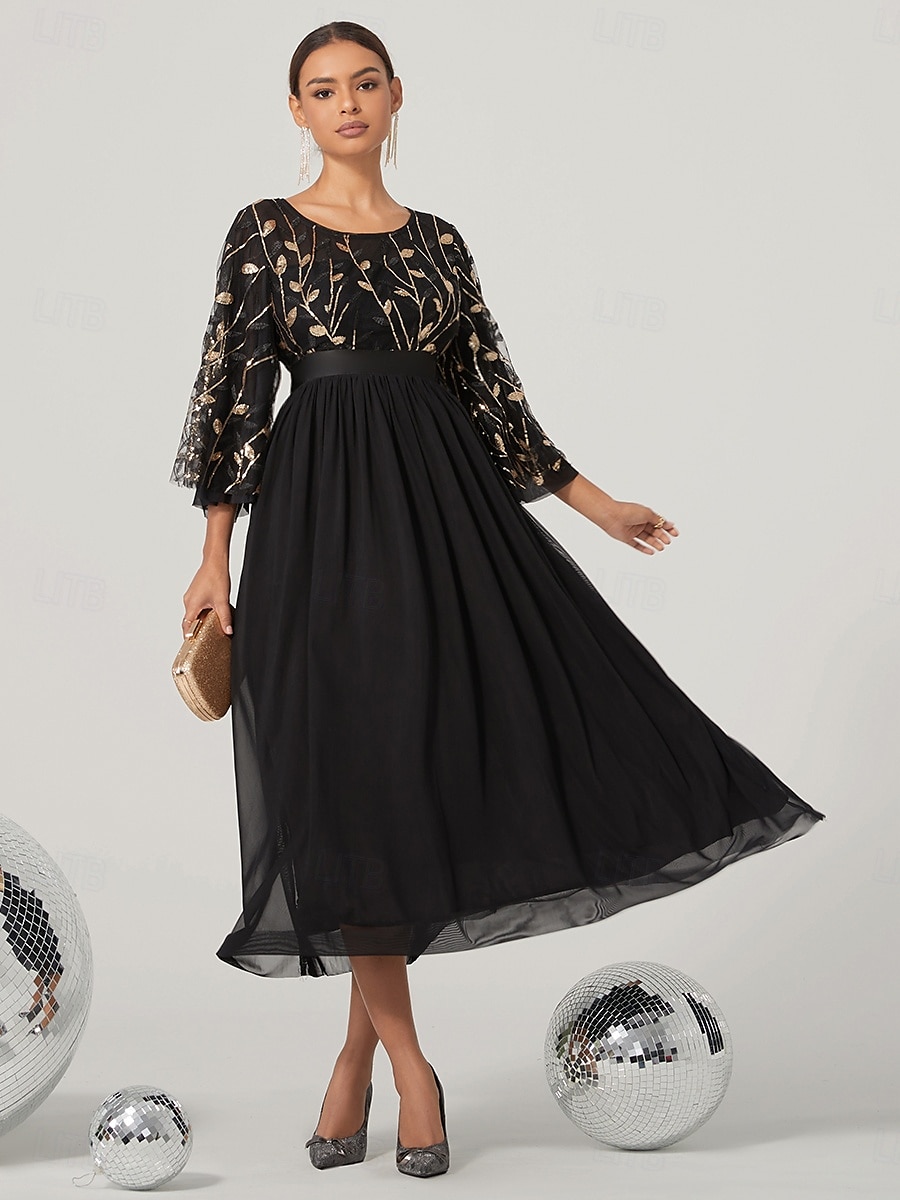 A-Linien Abendkleid Elegantes Kleid Hochzeit Hochzeitsgast Knöchellang 3/4 lange Ärmel Juwelkragen Nylon mit Glitzer 2025 - $170.99 –P5