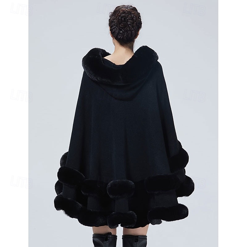 mulheres com capuz poncho capa xale de pele sintética envoltório com acabamento de pele cardigan sem mangas elegante capa moda tops casaco de 2025 por $93.99 –P5