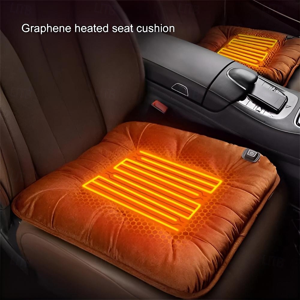 auto zimní vyhřívaný sedák usb nabíjení měkký hustý plyš 3 rychlostní stupně nastavení teploty rychlé rovnoměrné vyhřívání bezpečný protiskluzový podložka podsedák 2025 - $29.99 –P4